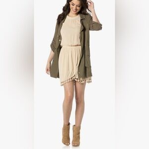 Miss Me Love Not Lost Halter Mini Dress Tassels Beige Size Medium